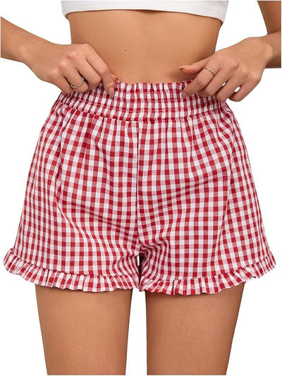 Women's Plaid Elastic Waist Shorts. null