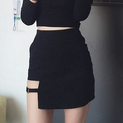 Korean Style Black Hip Skirts Irregular Hem Pencil Micro Mini Skirt Slim Women Party Skirts Black Bodycon Short Skirt null